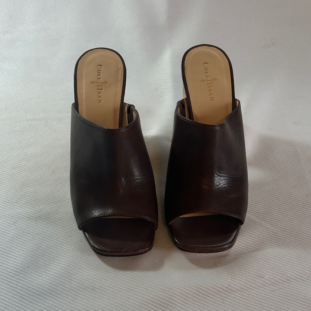 Cole Haan Dark Brown Leather Open-Toe Mule Slides